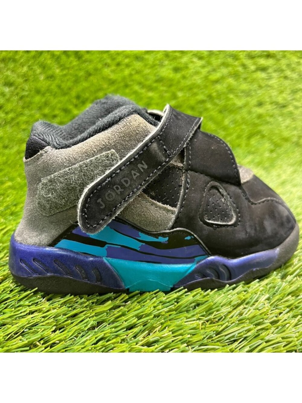 Nike Air Jordan 8 Retro Toddler Size 7C Black Gray Blue Athletic Shoes Sneakers
